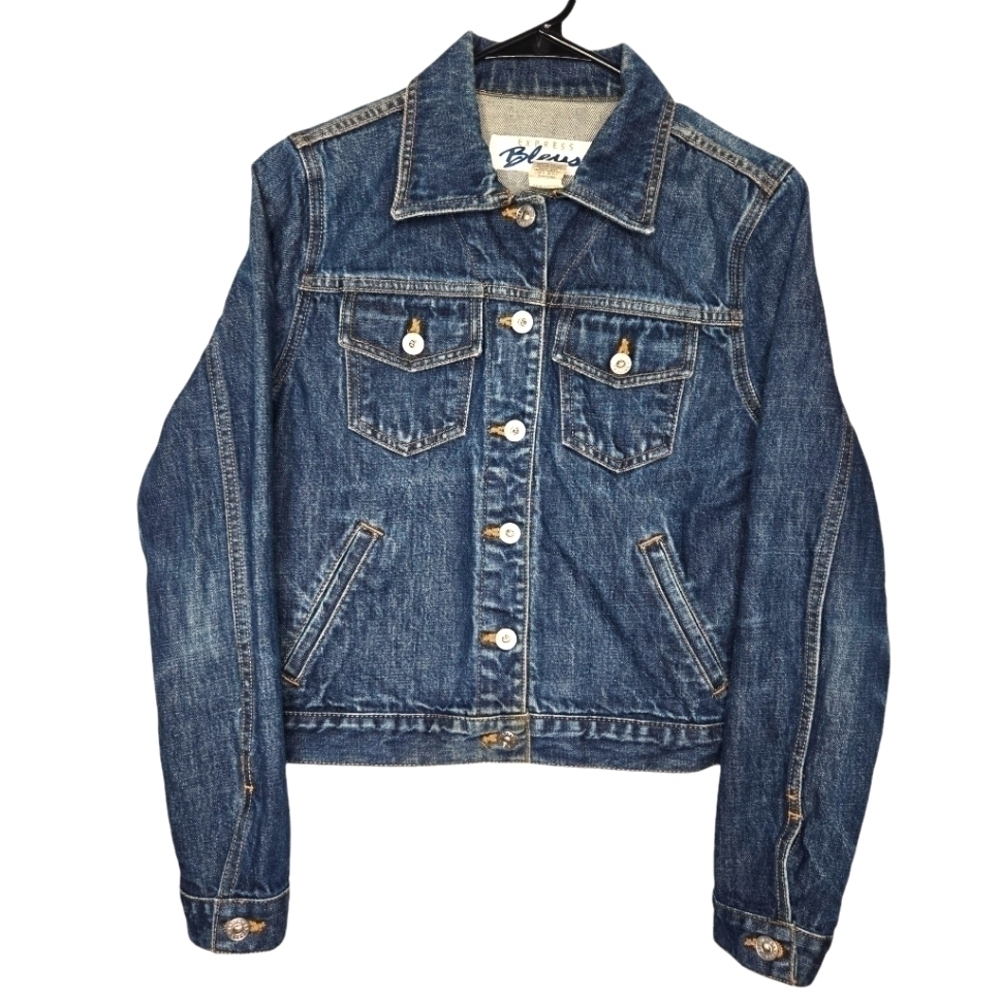 Express Womens Vintage Dark Wash Classic Denim Jean Jacket Size Small